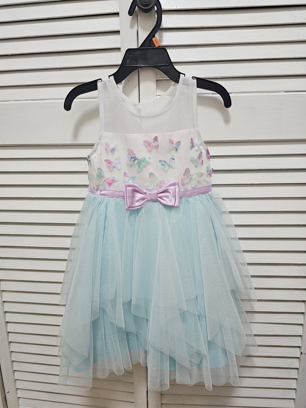 Girls' Pastel Butterfly Tulle Dress with Lilac Bow